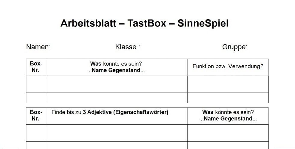 TastBox-SinneSpiel Spielarbeitsblatt